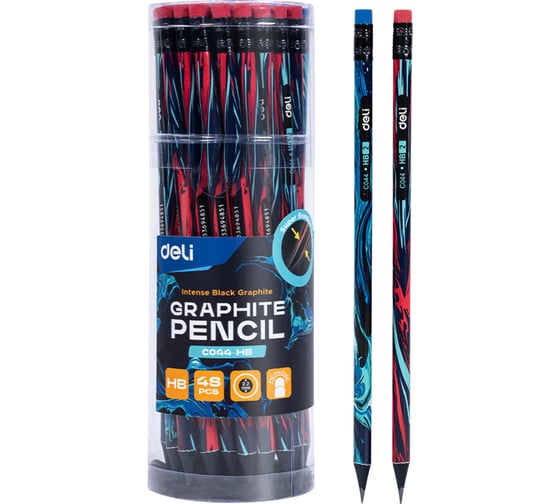 Изображение товара Набор карандашей графитовый DELI 48 шт в упаковке, твердо-мягкий, принт Graffiti texture, круглый черный корпус, EC044-HB