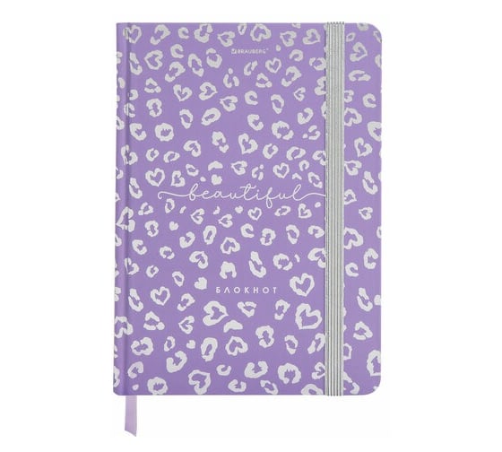 Изображение товара Бизнес-блокнот BRAUBERG с резинкой, в клетку, 96л, А5, 145x203мм, твердая обложка с фольгой, Leopard, 116329