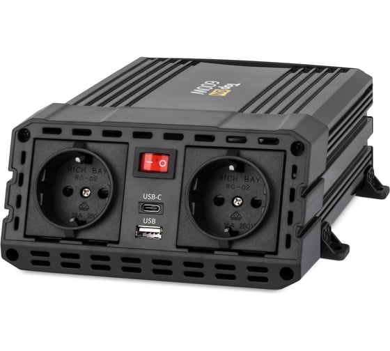 Изображение товара Автомобильный инвертор TopON 600W 2 розетки, USB, Type-C, пиковая мощность 1200W. TOP-PI600