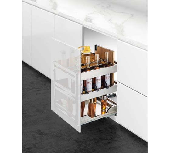 Изображение товара Выдвижная многофункциональная корзина Mebax 3 уровня, напр. нижние, (сталь) +Oil pot, модуль 350мм, 425х300х457, 00-00003258