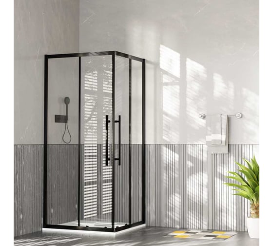 Изображение товара Ограждение душевое ESF-90D1+110D2-B черный Esbano ESOG-90D1-110D2-B
