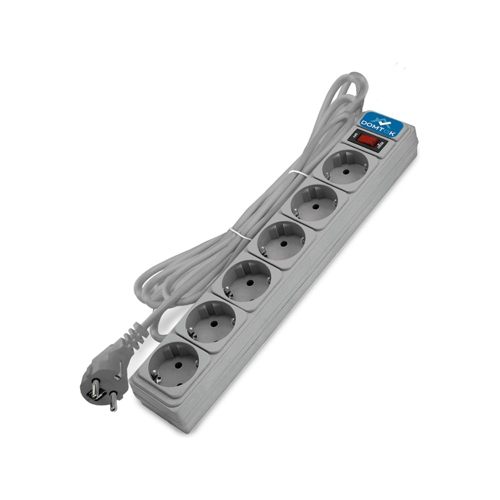 Изображение товара Фильтр-удлинитель DOMTOK 6 гнезд с заземлением и выключателем, 1,8м