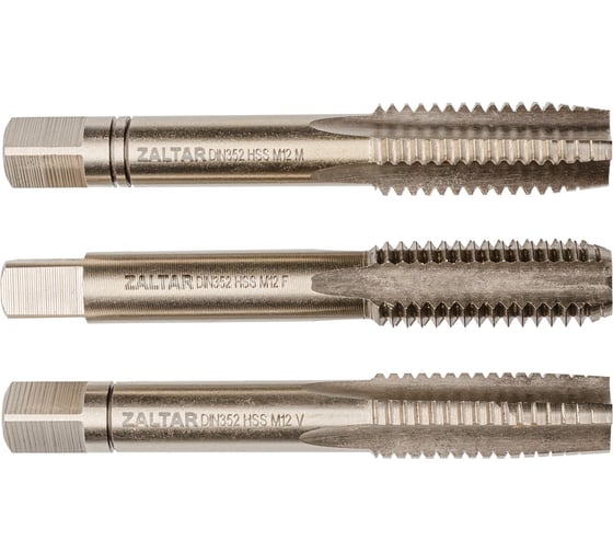 Изображение товара Набор метчиков ручных ZALTAR HSS DIN 352, 3 пр., Nr.1/Nr.2/Nr.3, M12x1.75 ZA-10028