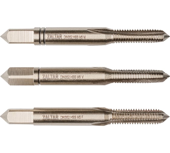 Изображение товара Набор метчиков ручных ZALTAR HSS DIN 352, 3 пр., Nr.1/Nr.2/Nr.3, M5x0.8 ZA-10012