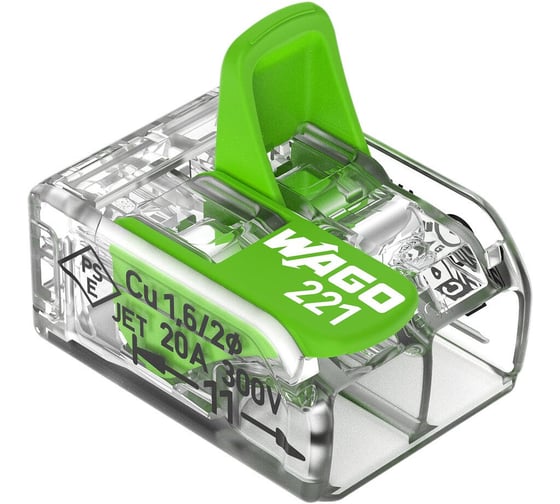 Изображение товара Клемма соединительная WAGO 2-х проводная (100шт./уп.) WAGO.221-422