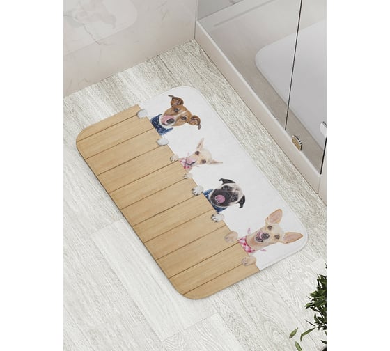 Изображение товара Коврик противоскользящий JoyArty "Подглядывающие собаки" для ванной, сауны, бассейна, bath_10677