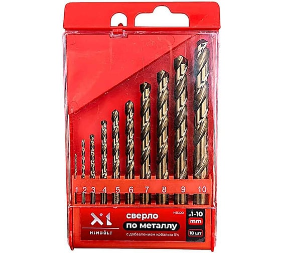 Изображение товара Набор сверл по металлу HIMBOLT с кобальтом 5% 1-10 мм 10 шт. (бокс) HB300