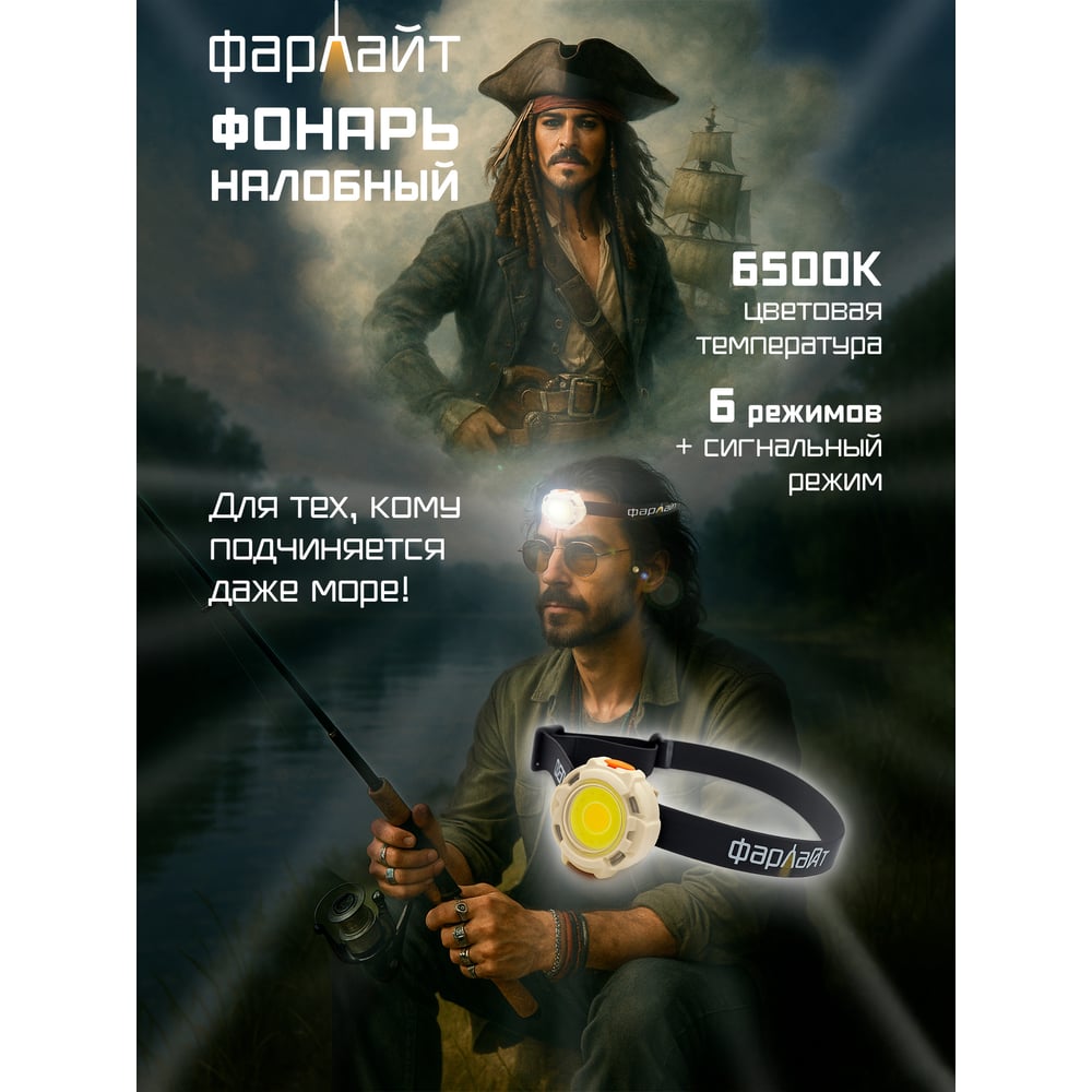 Изображение товара Налобный светодиодный фонарь COB 280 лм 6 режимов IPX4 модель FAR002516