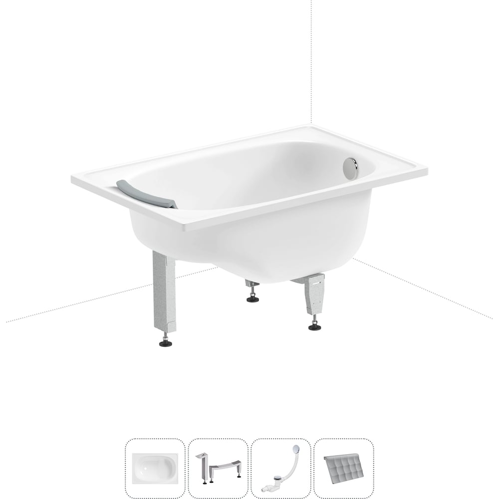Изображение товара Комплект 4 в 1 Sanitana BLB Europa Mini стальная ванна 105x70 см с ножками и подголовником