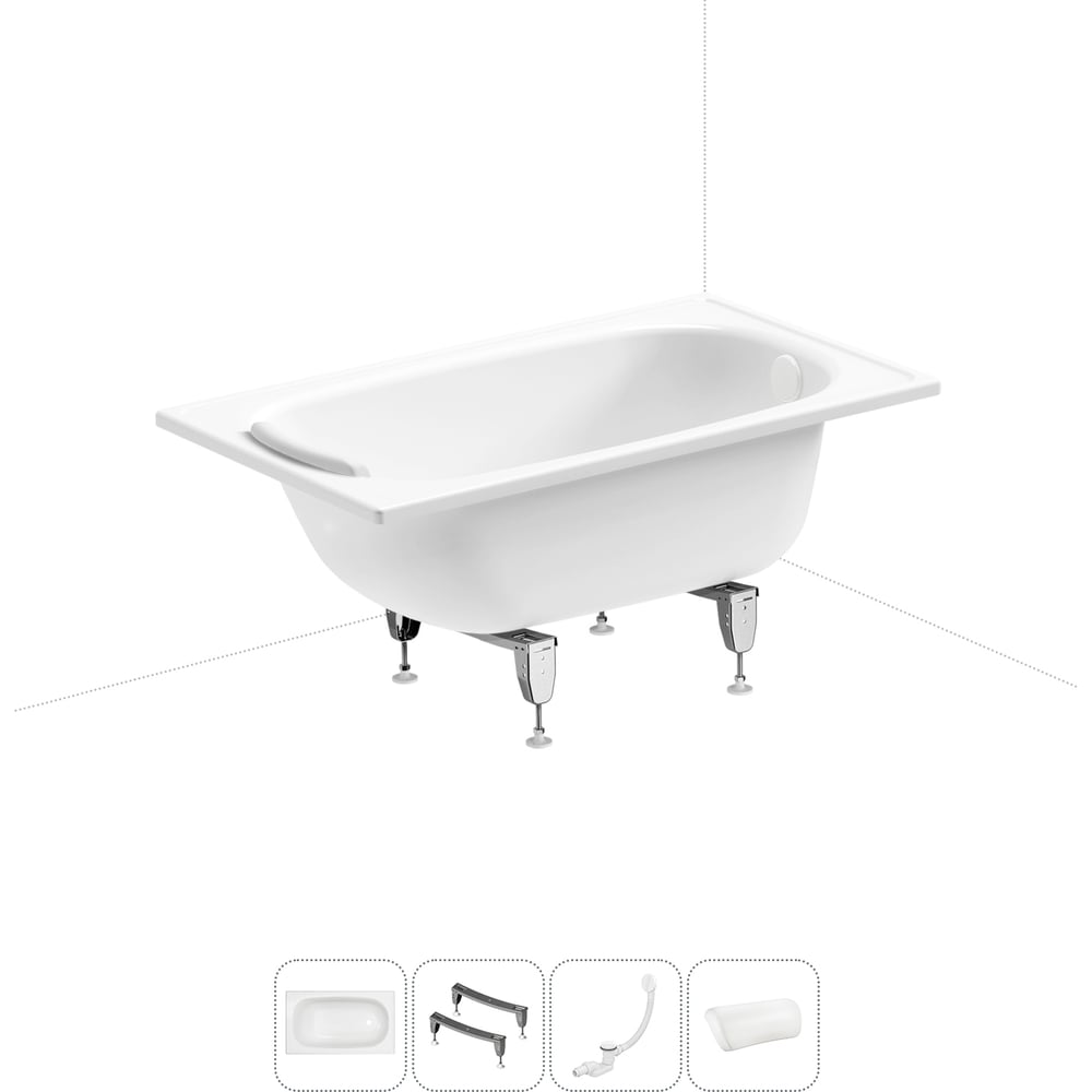 Изображение товара Комплект ванна стальная Europa 2.2 120x70 см с ножками сифоном и подголо