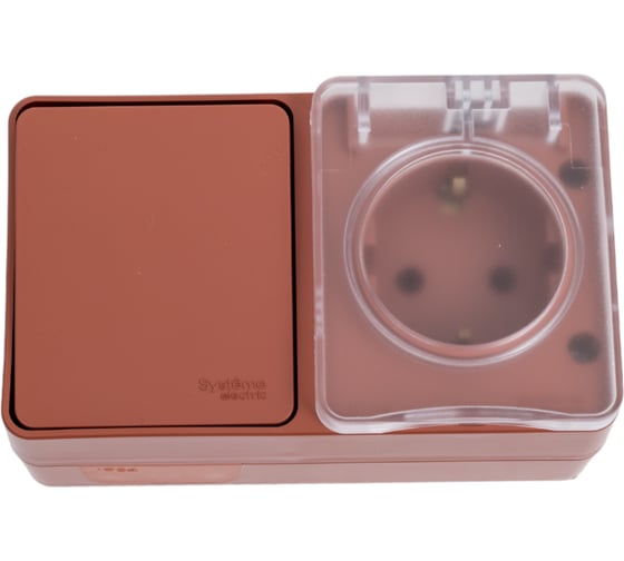 Изображение товара Блок Systeme Electric ATLASDESIGN PROFI IP54, О/У, розетка с заземл, со шторками 16А, выключатель 1-кл, 10АХ, ТЕРРАКОТОВЫЙ ATN547070