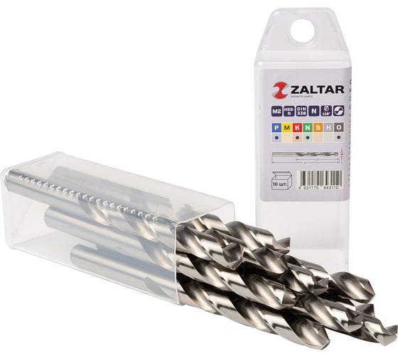 Изображение товара Сверло по металлу, индустриальное ZALTAR 10 шт, DIN 338, HSS-G, Тип N, 5xD, 10.00 мм ZA-73100-S10
