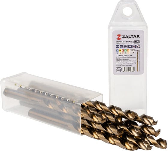 Изображение товара Сверло по металлу, индустриальное ZALTAR 10 шт, DIN 338, HSS-E Co5, Тип VA, 5xD, 6.00 мм ZA-74060-S10
