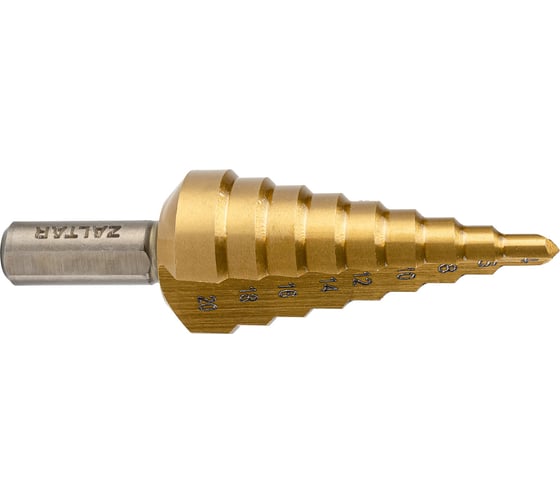 Изображение товара Сверло ступенчатое ZALTAR HSS TiN, Gr.2, 4-20 мм, прямая канавка, трехплоскостной хвостовик ZA-05347