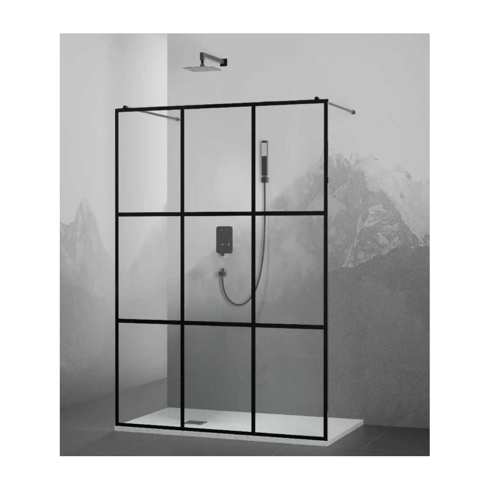 Изображение товара Душевая перегородка RGW 100x200 WA-018-B прозрачная с черным профилем