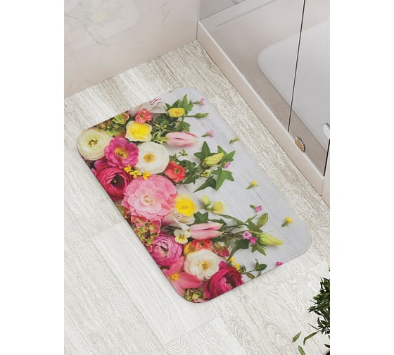 Изображение товара Коврик противоскользящий JoyArty "Розы и тюльпаны" для ванной, сауны, бассейна, bath_20389