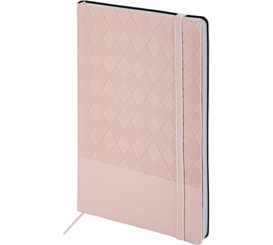 Изображение товара Бизнес-блокнот BRAUBERG А5, 138x213мм, Tissage, под кожу, 80л, резинка, клетка, нежно-розовый, 116604