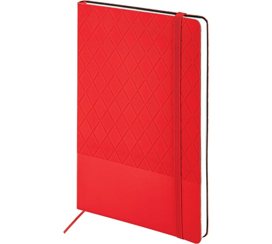 Изображение товара Бизнес-блокнот BRAUBERG А5, 138x213мм, Tissage, под кожу, 80л, резинка, клетка, красный, 116603