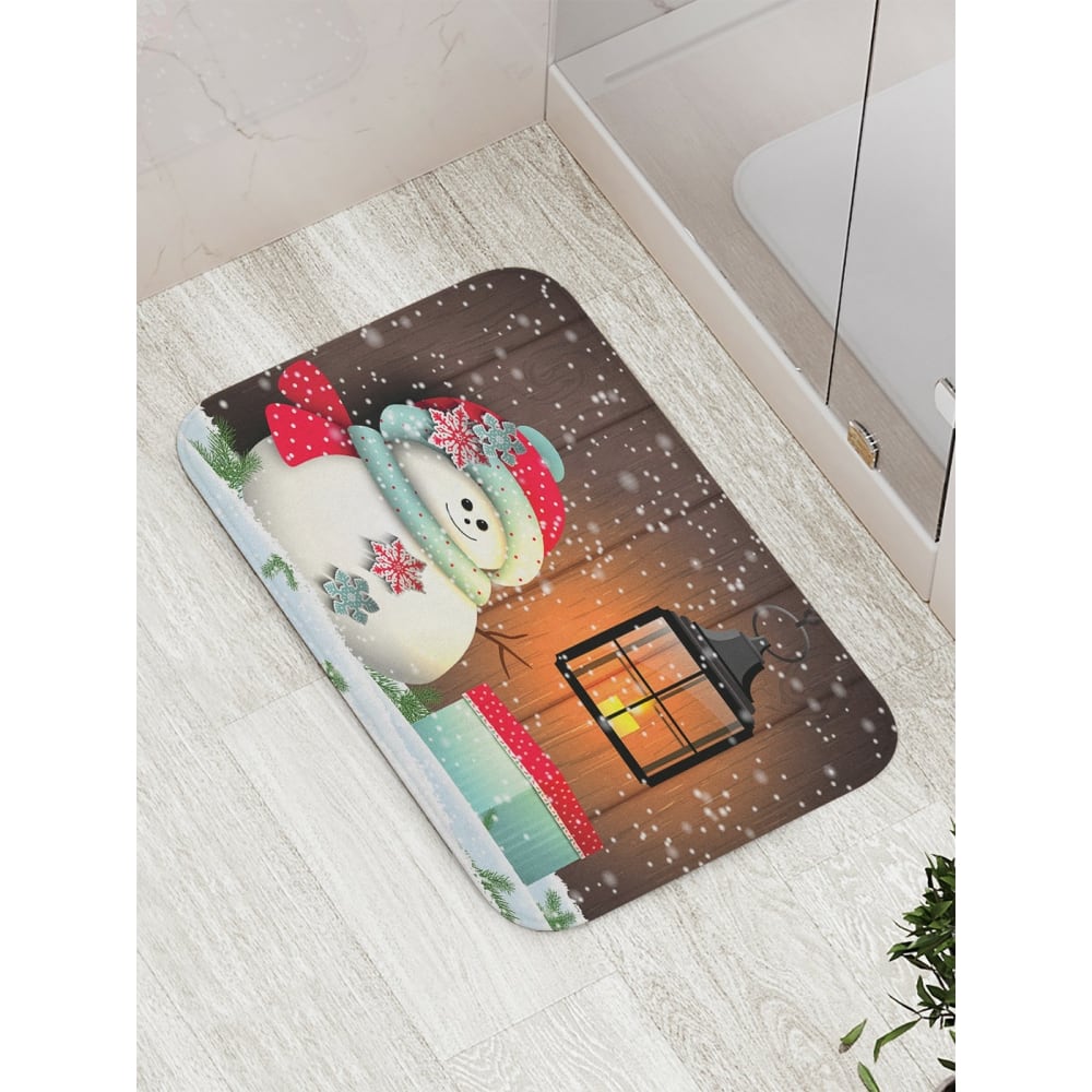 Противоскользящий коврик для ванной, сауны, бассейна JOYARTY новогодний декор старичок на лыжах в красном колпаке 12 × 8 × 16 см
