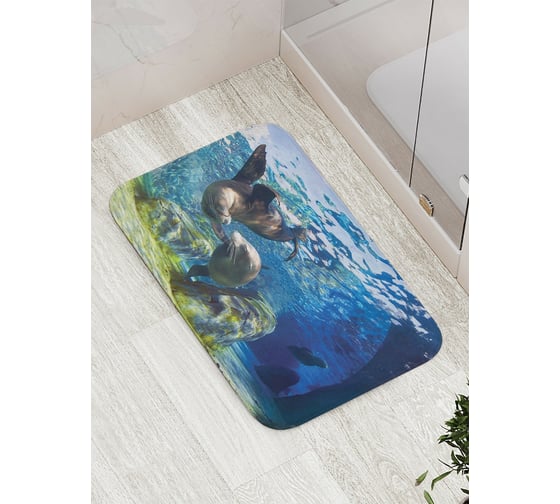 Изображение товара Коврик противоскользящий JoyArty "Морские котики веселятся" для ванной, сауны, бассейна, bath_17280