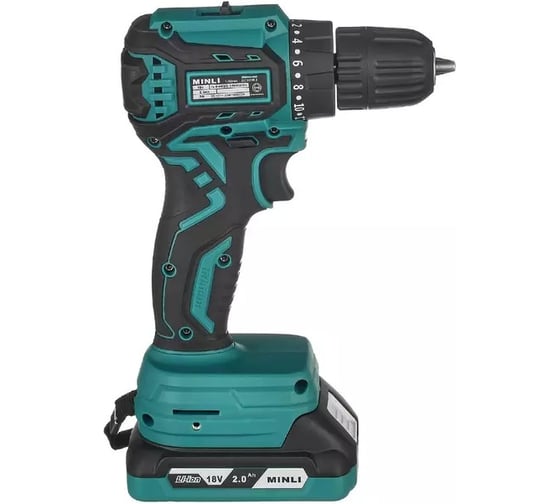 Изображение товара Бесщеточная аккумуляторная ударная дрель-шуруповерт MINLI 10мм. 40N.m Li-ion 18Vx2 / A DC107H.2