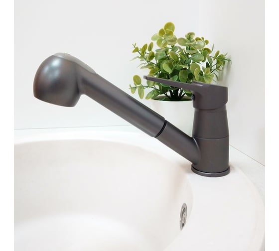 Изображение товара Смеситель для кухни (мойки) INGROSSO 600-155-19 Federico СЕРЫЙ выдвижная лейка, 40 картридж, шпилька УТ-00045871