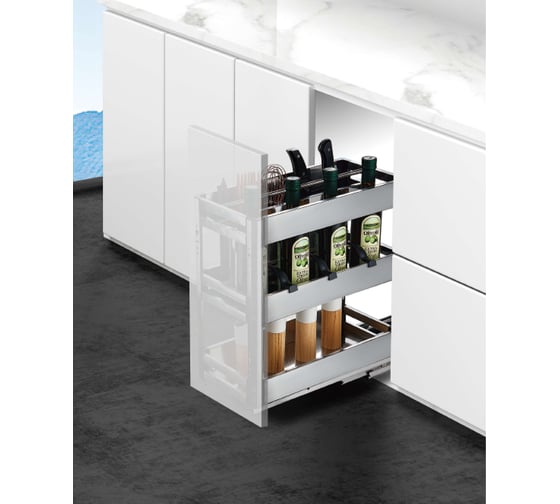 Изображение товара Выдвижная многофункциональная корзина Mebax 3 уровня, напр. нижние, (сталь) модуль 250мм, 425х210х457, 00-00003260