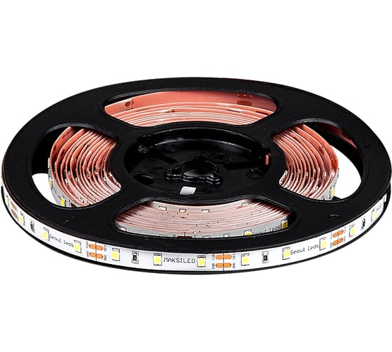 Изображение товара Светодиодная лента MAKSBRIGHT 12В, 60д/м, 14.4Вт/м, IP20, 1200лм/м, 3000K, тепл. белый, 5м MB-R60SS-2835-WW-S