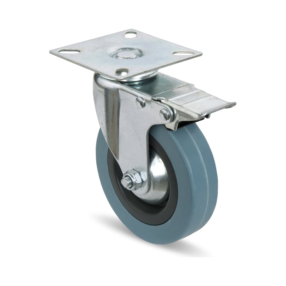 Изображение товара Поворотное промышленное колесо 75 мм с серой резиной и подшипником скольжения