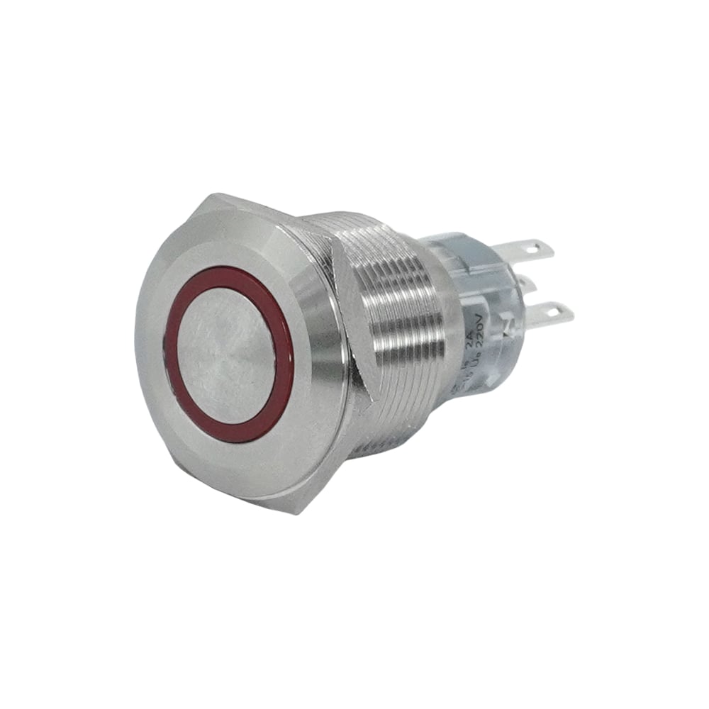 Изображение товара Выключатель кнопочный Электротехник GQ22-L-11E/R 220V с подсветкой металл