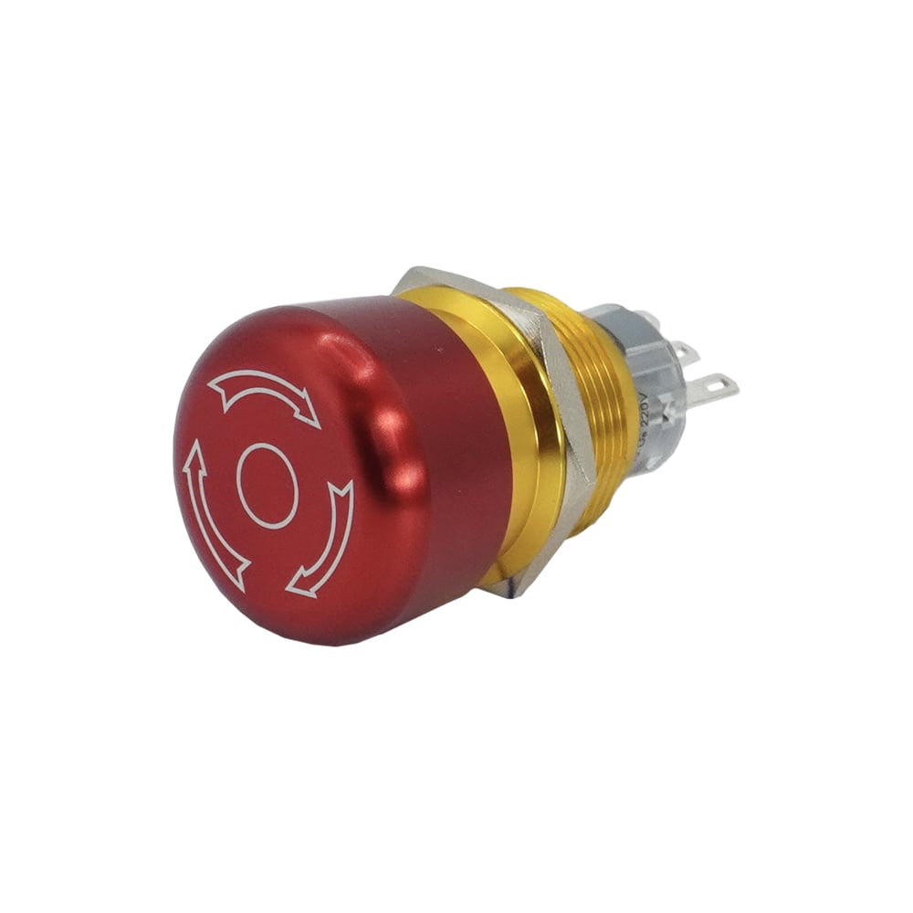 Изображение товара Электротехник GQ22-L-11TSB, металл, красный, 1C1NO1NC, гриб с фиксацией, d22мм, IP65, выключатель кнопочный ET020092