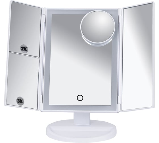 Изображение товара Зеркало настольное с подсветкой BRABIX 24x18см, складное, увеличение х2, х3, х10, белое 609337