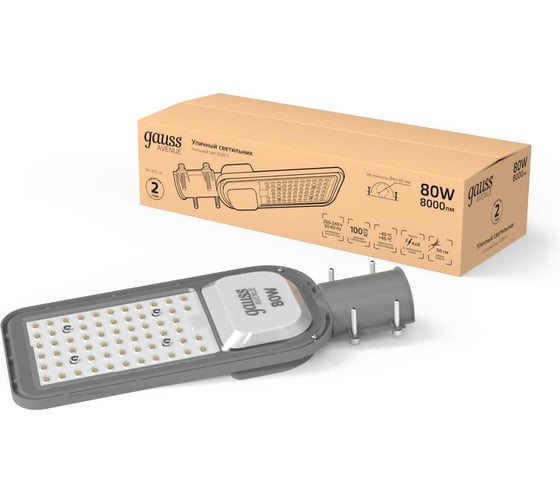 Изображение товара Светильник Уличный LED GAUSS Avenue IP65 380*146*70 80W 8000lm 6500K 200-240V КСС Ш 1/2 629534480