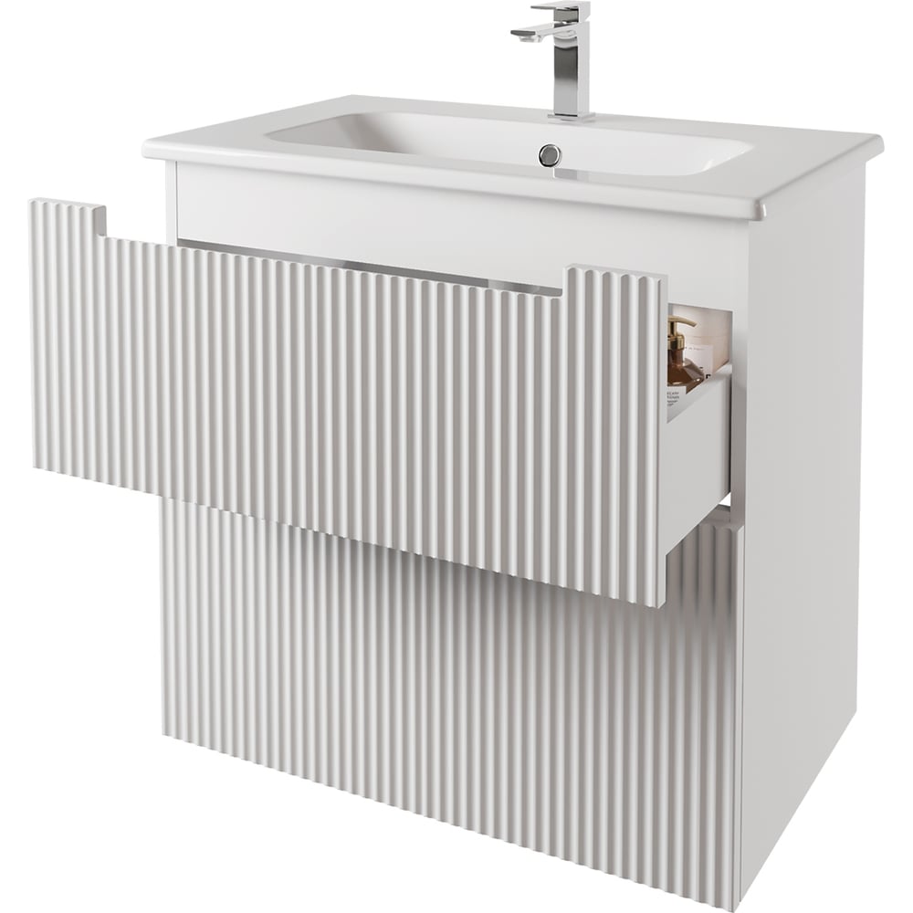 Изображение товара Дизайнерская подвесная или напольная тумба для ванной DREJA EUPHORIA 80 см, 2 ящика, белая матовая