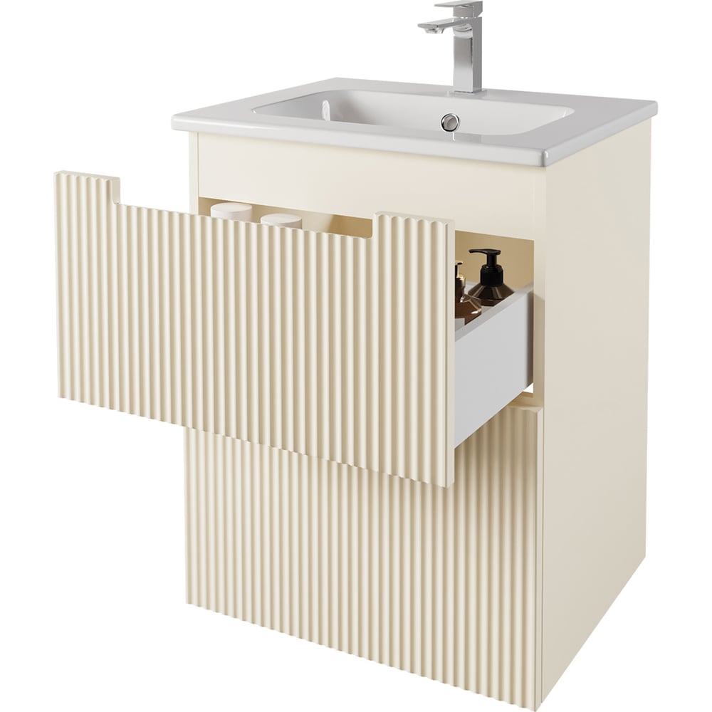 Изображение товара Тумба DREJA EUPHORIA 60 см бежевый матовый с ящиками, современная мебель для ванной