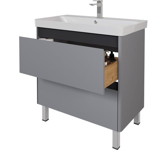 Изображение товара Тумба DREJA LUXURY PLUS 80 см, подвесная/напольная, 2 ящик, серый базальт 99.2032