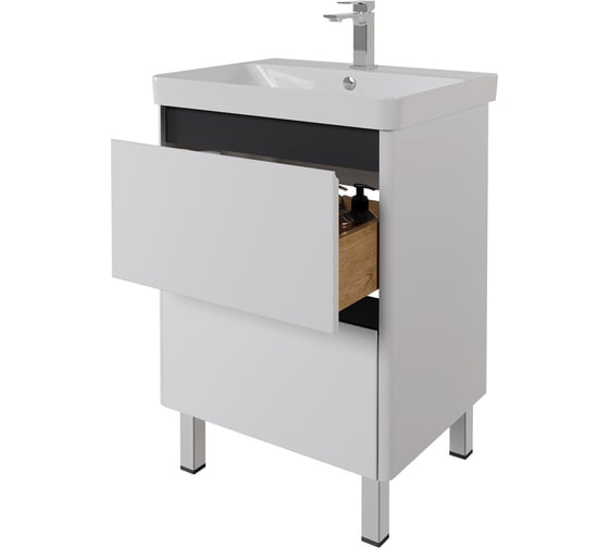 Изображение товара Тумба с раковиной напольная Dreja LUXURY PLUS, 60 см, 2 ящика, с опорами, белый матовый 99.0929-11060-KL 99.2029K