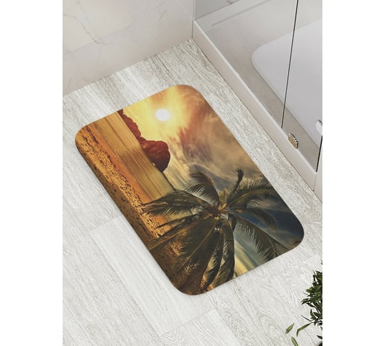 Изображение товара Коврик противоскользящий JoyArty "Пляж при закате" для ванной, сауны, бассейна, bath_10056