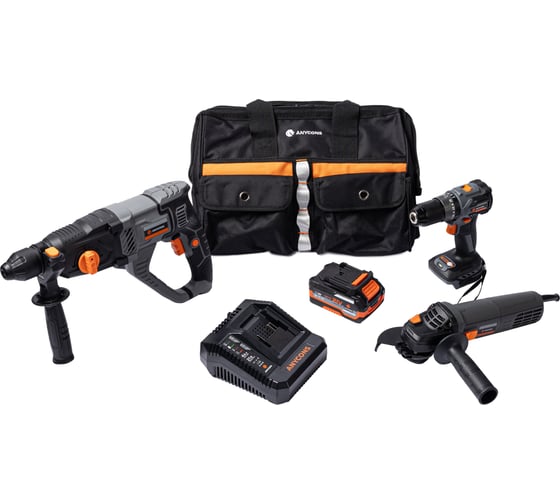 Изображение товара Набор их 3 инструментов Anycons ( УШМ сетевая 125, сетевой перфоратор, шуруповерт) AC-CST705