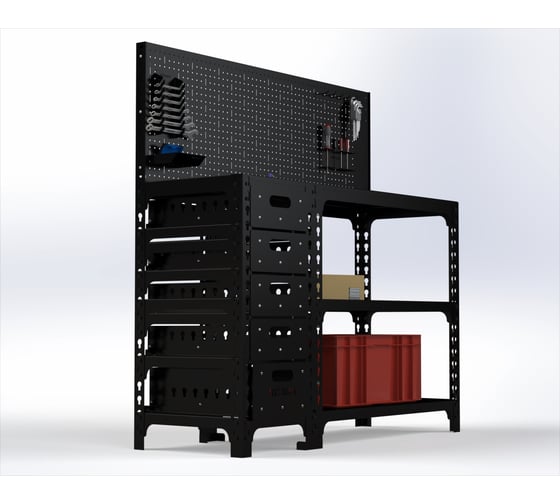 Изображение товара Стол-верстак ООО Металекс c одной тумбой 950x1200x500 + перфопанель с комплектом аксессуаров, чёрный 117315