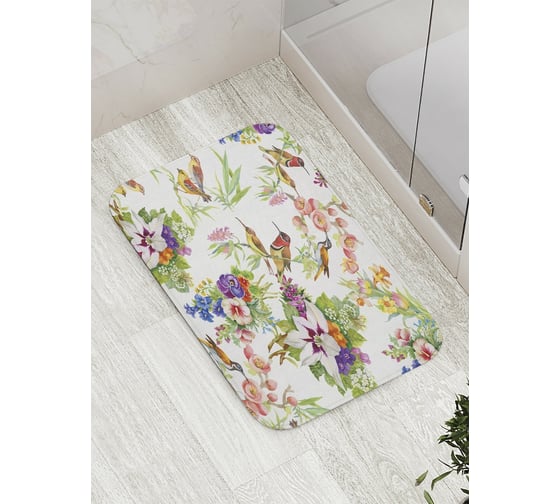 Изображение товара Коврик противоскользящий JoyArty "Композиции цветов и птичек" для ванной, сауны, бассейна, bath_28152