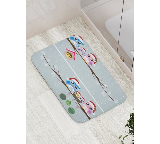 Изображение товара Коврик противоскользящий JoyArty "Новогодние совы" для ванной, сауны, бассейна, bath_19400