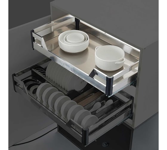 Изображение товара Выдвижная корзина для посуды Mebax 4 борта, напр. нижние, (сталь) модуль 700мм, 425_664_148 00-00003269