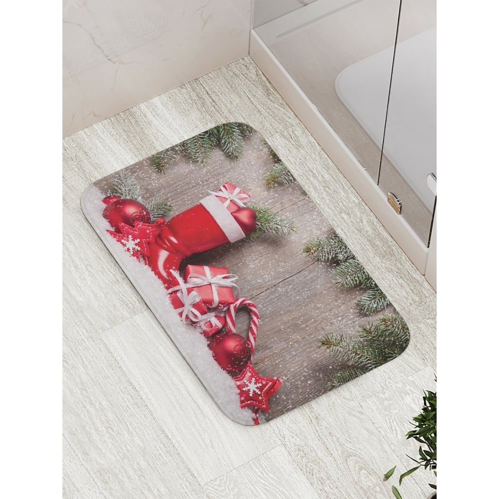 Противоскользящий коврик для ванной, сауны, бассейна JOYARTY новогодний венок с заснеженными иголочками 20 см