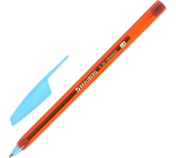 Изображение товара Ручка шариковая BRAUBERG 50 шт X-30 ORANGE, СИНЯЯ, мягкое письмо, узел 1 мм, линия 0.5 мм 144333