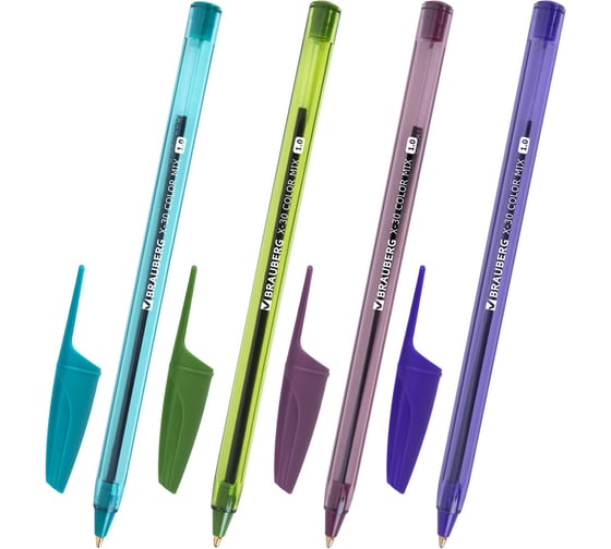 Изображение товара Ручка шариковая BRAUBERG 50 шт X-30 COLOR MIX, синяя, мягкое письмо, узел 1 мм, линия 0,5 мм 144335