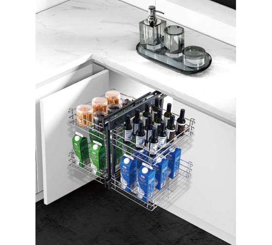 Изображение товара Выдвижные угловые лотки Mebax направл. с доводчиком (хром. железо) модуль 800-900мм, 485х660х590, 00-00003232