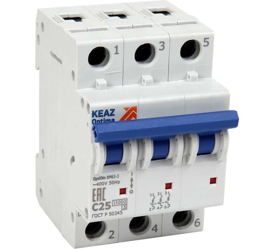 Изображение товара Выключатель автоматический модульный КЭАЗ OptiDin BM63-3C10-15-УХЛ3-АЭС 367650