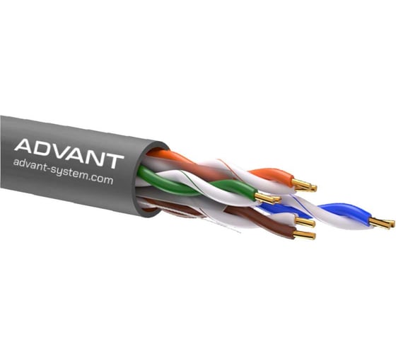 Изображение товара Кабель витая пара Advant кат. 6, U/UTP, 4 пары(AWG23), одножильный, оболочка LSZH, цвет: серый, ADV6-U23LG (305m)
