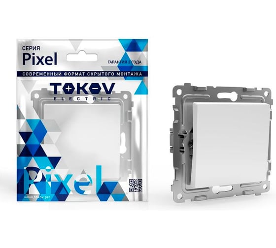 Изображение товара Механизм 1-клавишного проходного переключателя TOKOV ELECTRIC СП Pixel 10А, IP20, айс TKE-PX-P1-C34
